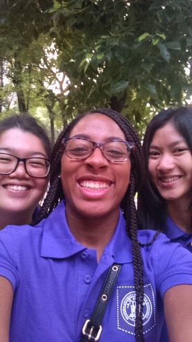 Briana with her roommate, Li Er (left), and new friend, Elen (right).