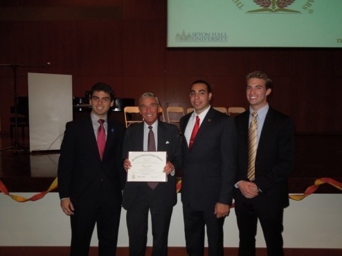 [From left to right] Andrew Khoury (Treasurer), Mike Reuter (Distinguished Member and Keynote speaker), Nick Luciano (President), and Zach Blackwood (Vice President of PACE). Mike holding his Distinguished Member certificate. Photo courtesy of Michael Reuter