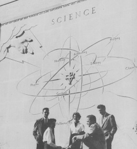 Group of people in front of the Science building