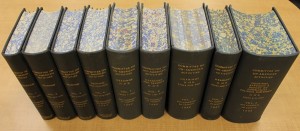 Some of the HUAC reports in the Leab collection were combined into large volumes and sturdily re-bound, with a decorative marbling effect applied to the exposed edge of the pages.