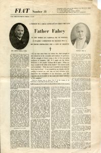 Front page of Fiat newspaper showing Father Fahey obituary