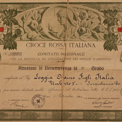 Certificate of Merit for the Order Sons of Italy.