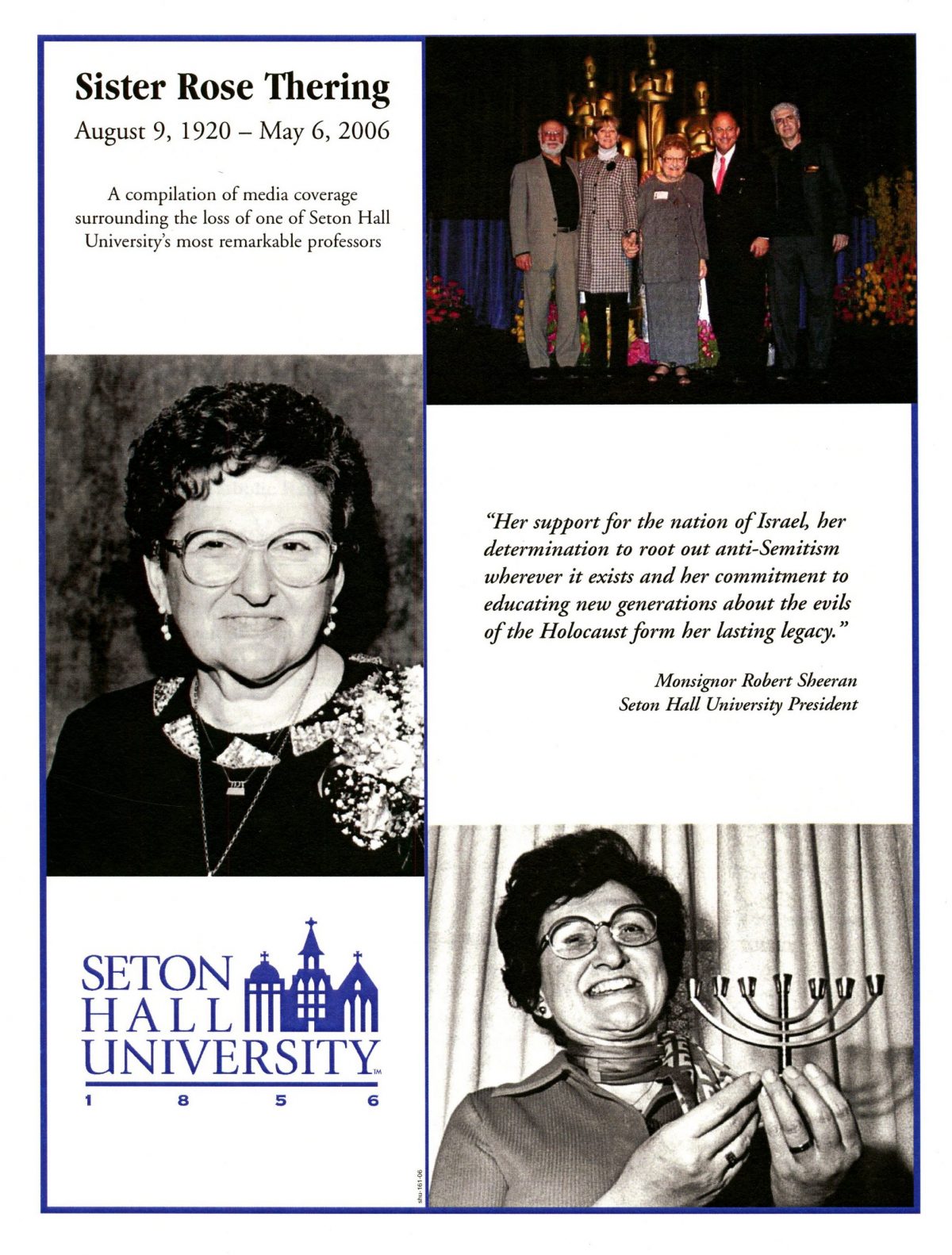 A graphic consisting of images and text honoring and remembering Sister Rose Thering.