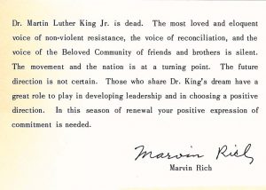 Marvin Rich Statement on death of Martin Luther King Jr.