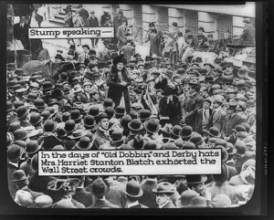 Blatch speaking to crowds at Wall Street, NYC