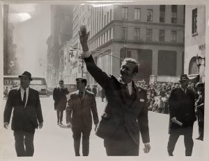 Mayor John Lindsay waving at the St. Patrick's Day Parade in New York City
