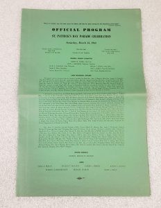 St. Patricks' Day parade program, printed on green paper