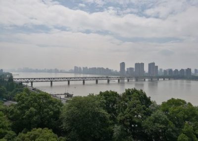 Qian Tang Jiang Bridge (钱塘江大桥), the 1st double-decked bridge for both trucks and trains built in 1934 in China. A view from Liuhe pagoda.