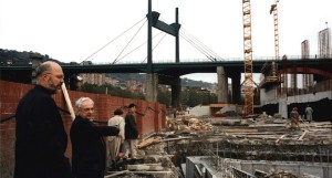 Thomas Krens and Frank Gehry observing the foundations of the Guggenheim Museum in Bilbao 