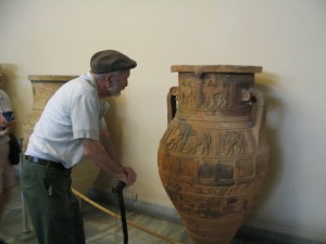 Prof. Sweeney and a Minoan vessel in Crete