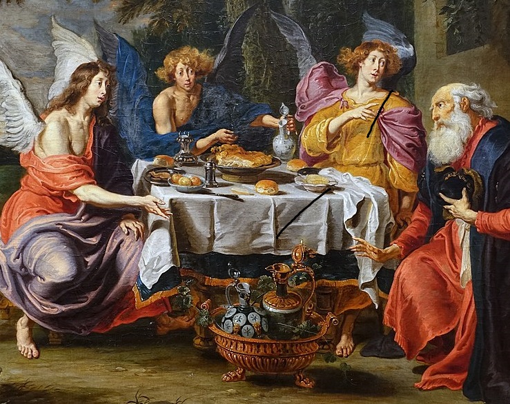 Abraham and the 3 strangers. Oil on Canvas, Willem van Herp (circa 1613-1677)