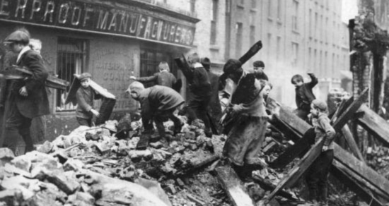 Children at the aftermath of Easter Rising in Dublin.
