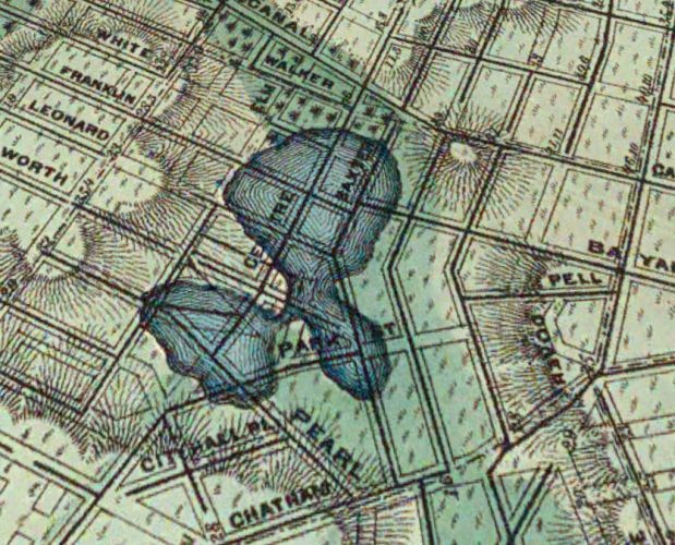 A map of Collect Pond and the Five Points neighborhood