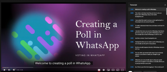 A screen shot of the youtube video with the transcript shown