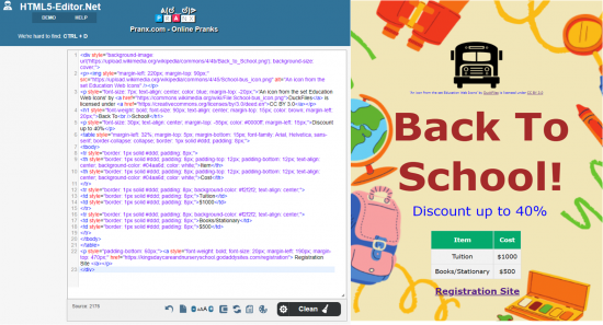 Image of HTML Code and 'Back To School Flyer' juxtaposed sideways