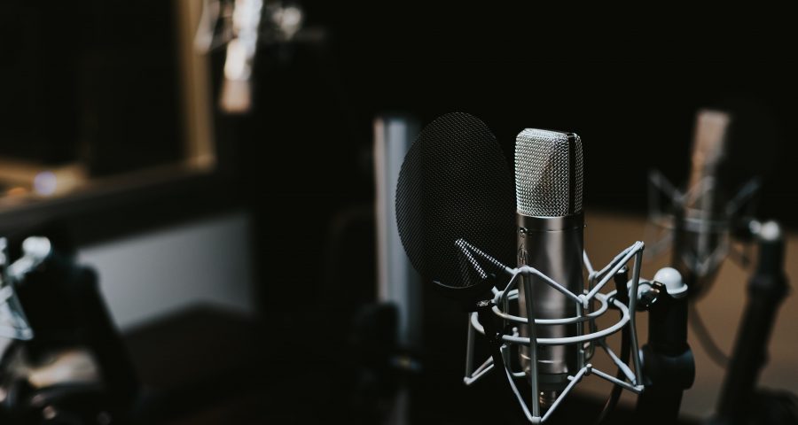 Image of Condenser microphone in a studio