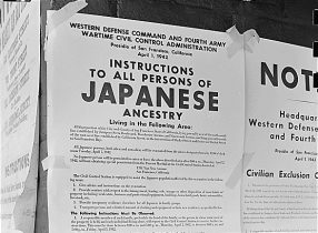 Exclusion Orders posted on walls telling Japanese Americans living in the first San Francisco section to evacuate. From Wikimedia Commons.