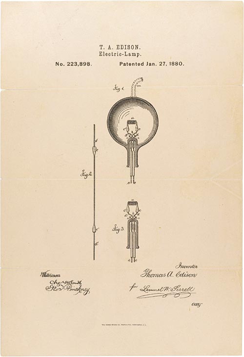 This is a picture of Thomas Edison's lightbulb patent drawing from 1880.