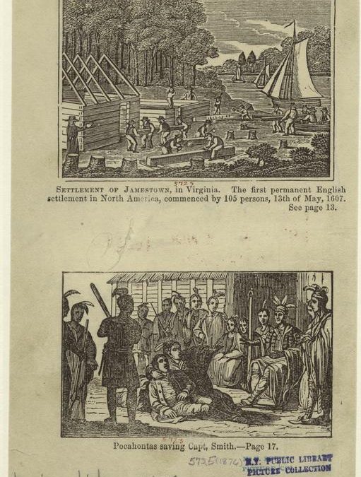 Settlement of Jamestown, in Virginia; Pocahontas Saving Capt. Smith
