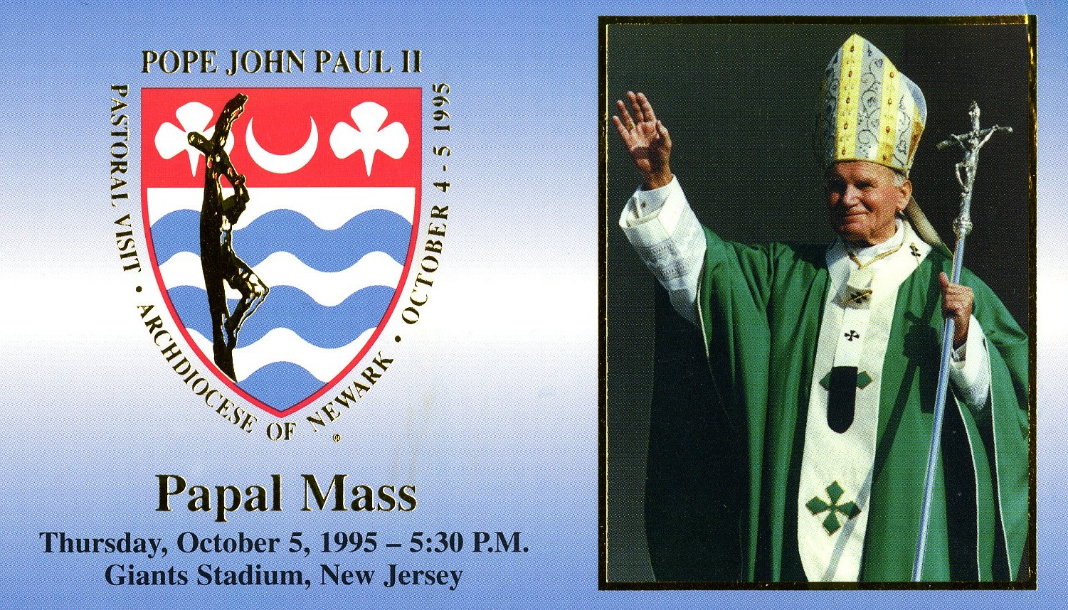 Image of card for Pope John Paul II's Papal Mass from October 5, 1995.