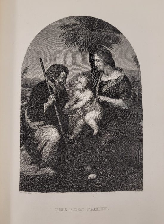 Engraved image of the Holy Family from The Holy Bible, The Latin Vulgate