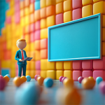 A 3D illustration of a leader giving a training presentation to employees, focusing on skills development and team growth. 3D illustration