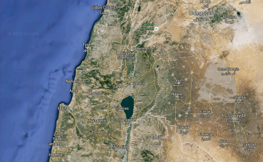 Israel and Syria, with the Golan Heights in-between