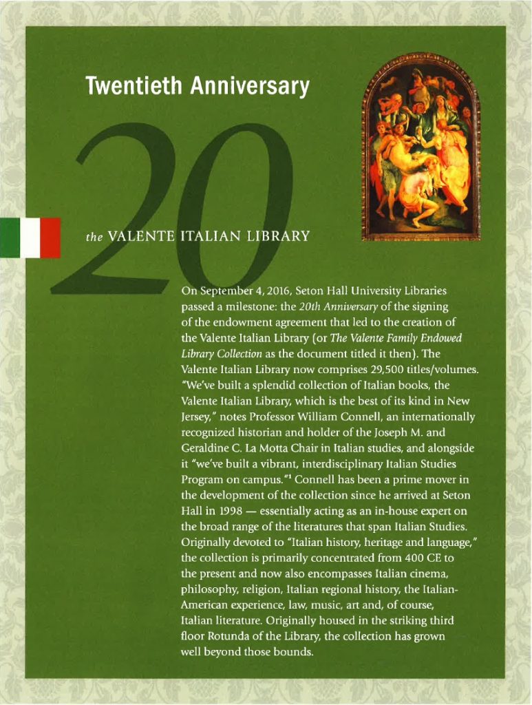 20th Anniversary of the Valente Italian Library University Libraries