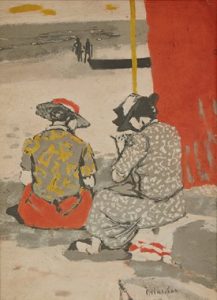 Maurice Brianchon, Conversation à la Plage, c.1951. Gouache, 32 x 23 cm