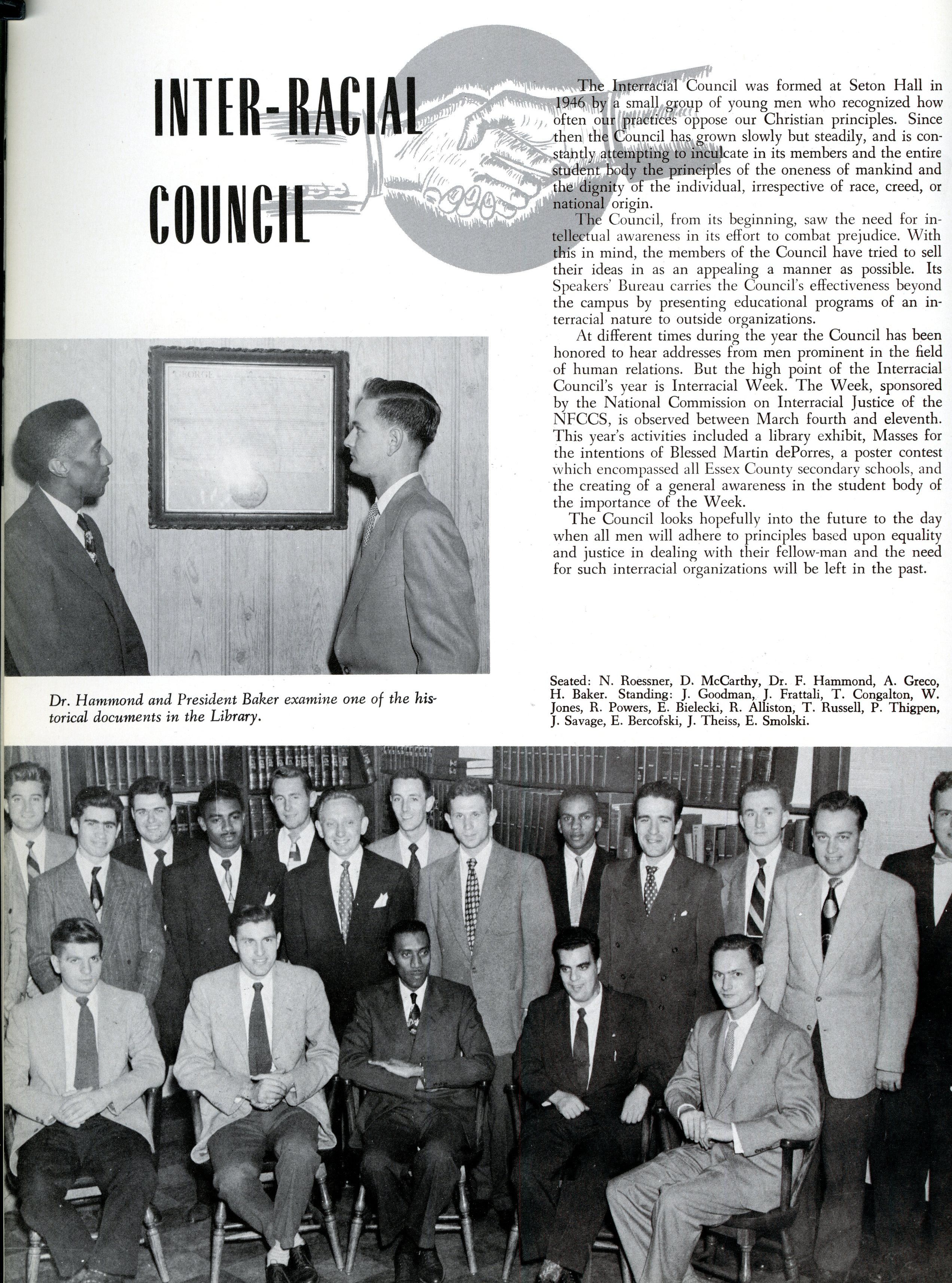 Inter-Racial Council of 1951 featuring Dr. Francis Monroe Hammond, Seton Hall's first African-American faculty member