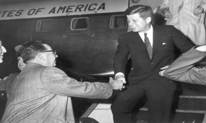 Photo of Governor Richard J. Hughes greeting President John F. Kennedy at Mercer County Airport – Trenton, NJ, c. 1962