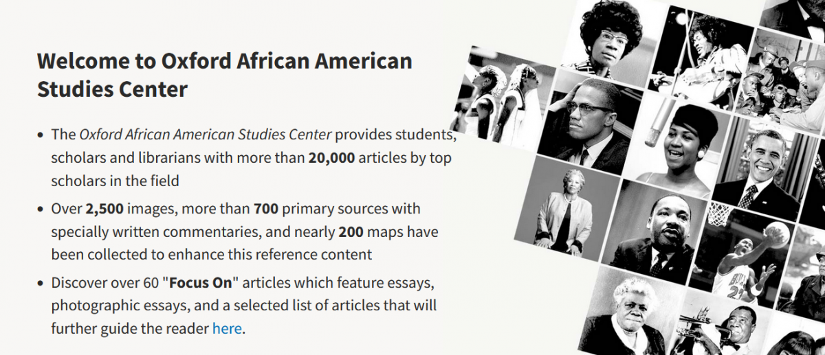 Screen shot of Oxford African American Studies Center home page.