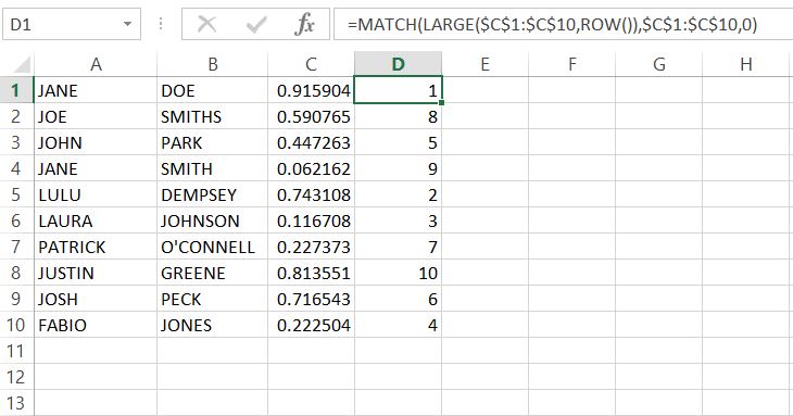 Microsoft Excel Randomized Number I D For Participants Language