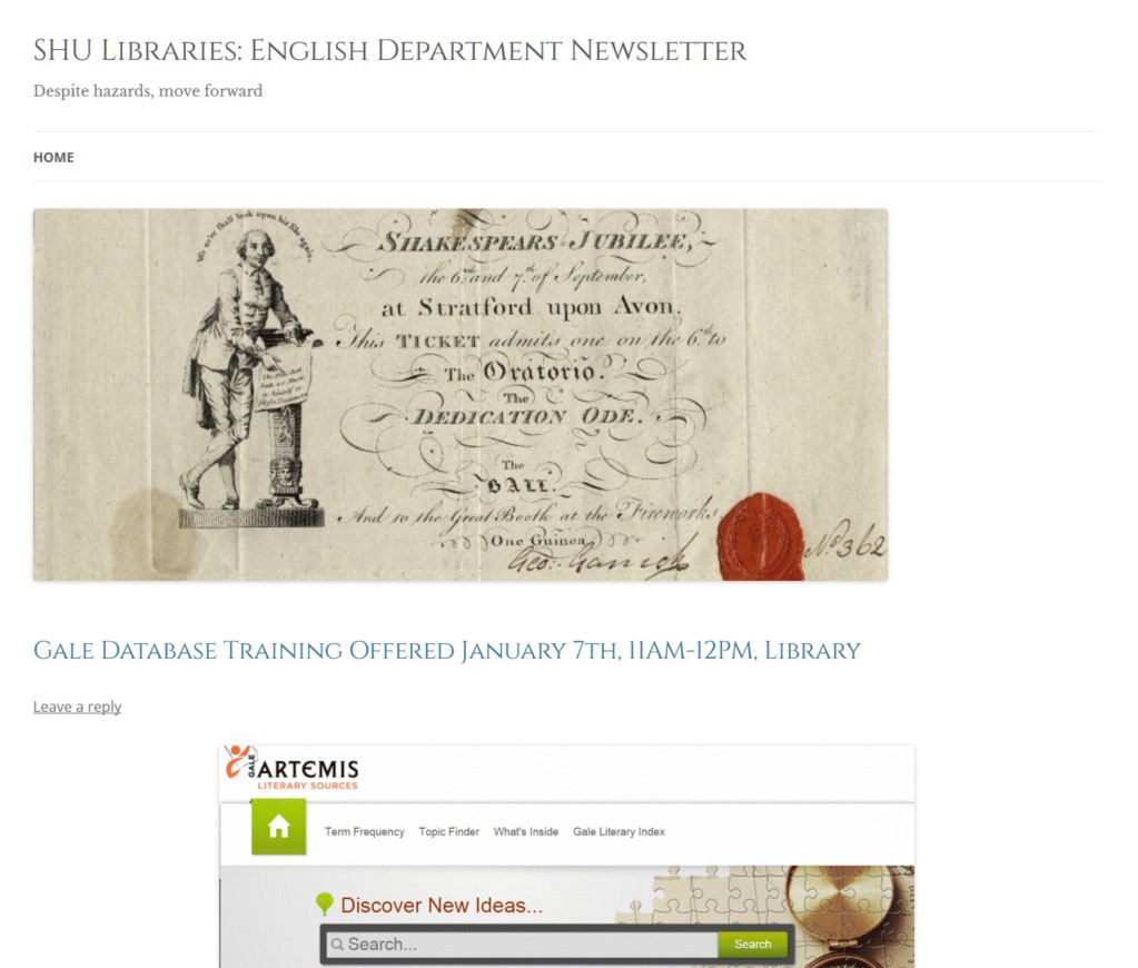 SHU Libraries: English Department Newsletter