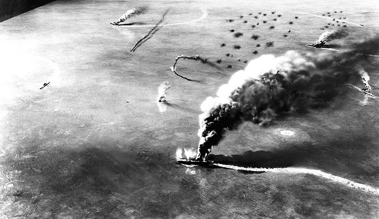 U.S. scores first major victory against Japanese at Midway