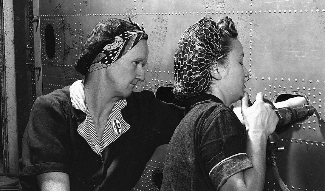 Female riveter aids war production
