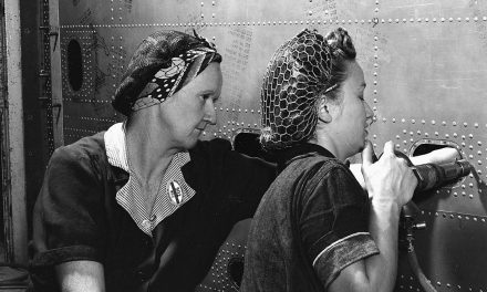 Female riveter aids war production
